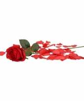 Valentijns kado nep rode roos 45 cm met rozenblaadjes